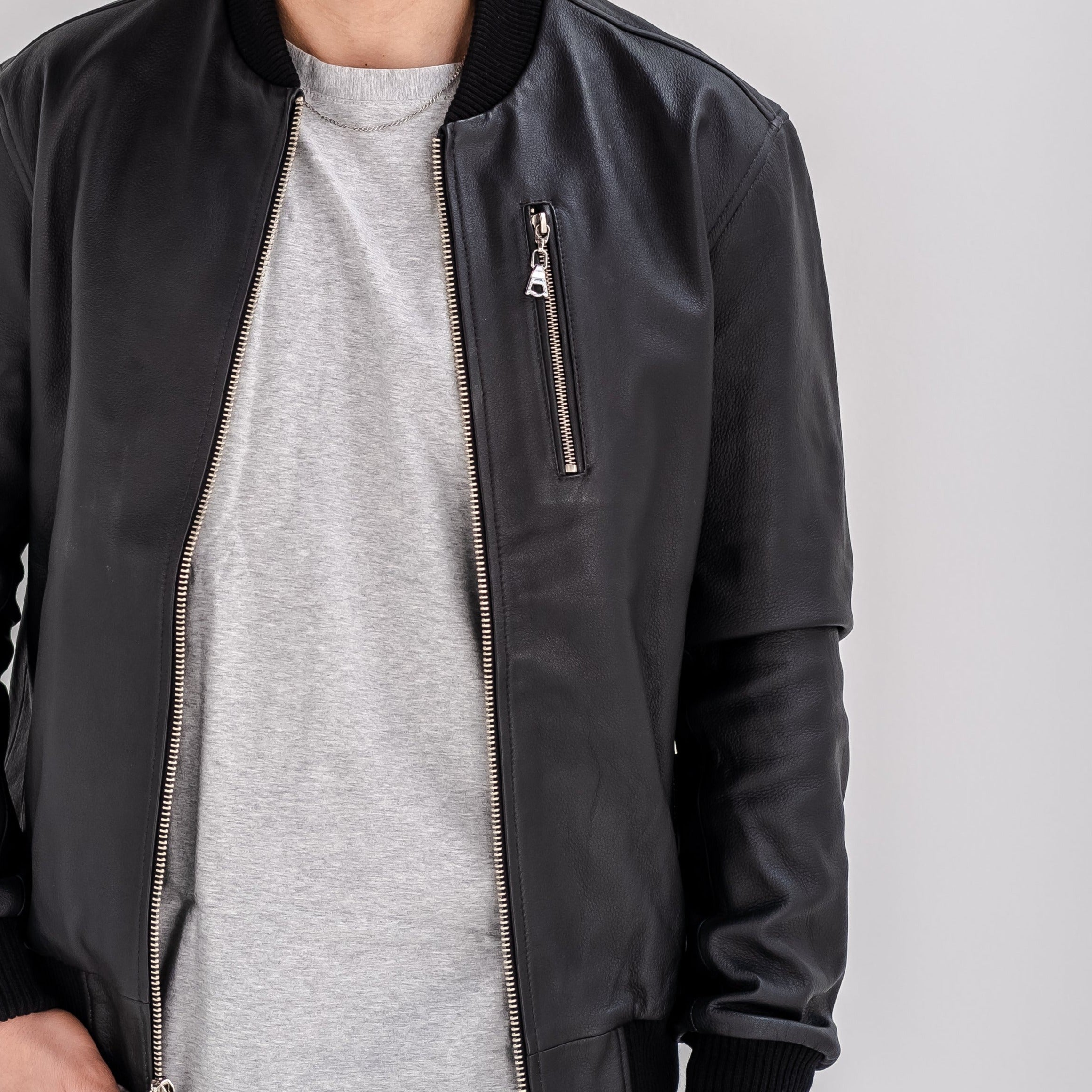 Chaqueta Bomber - Cuero negro