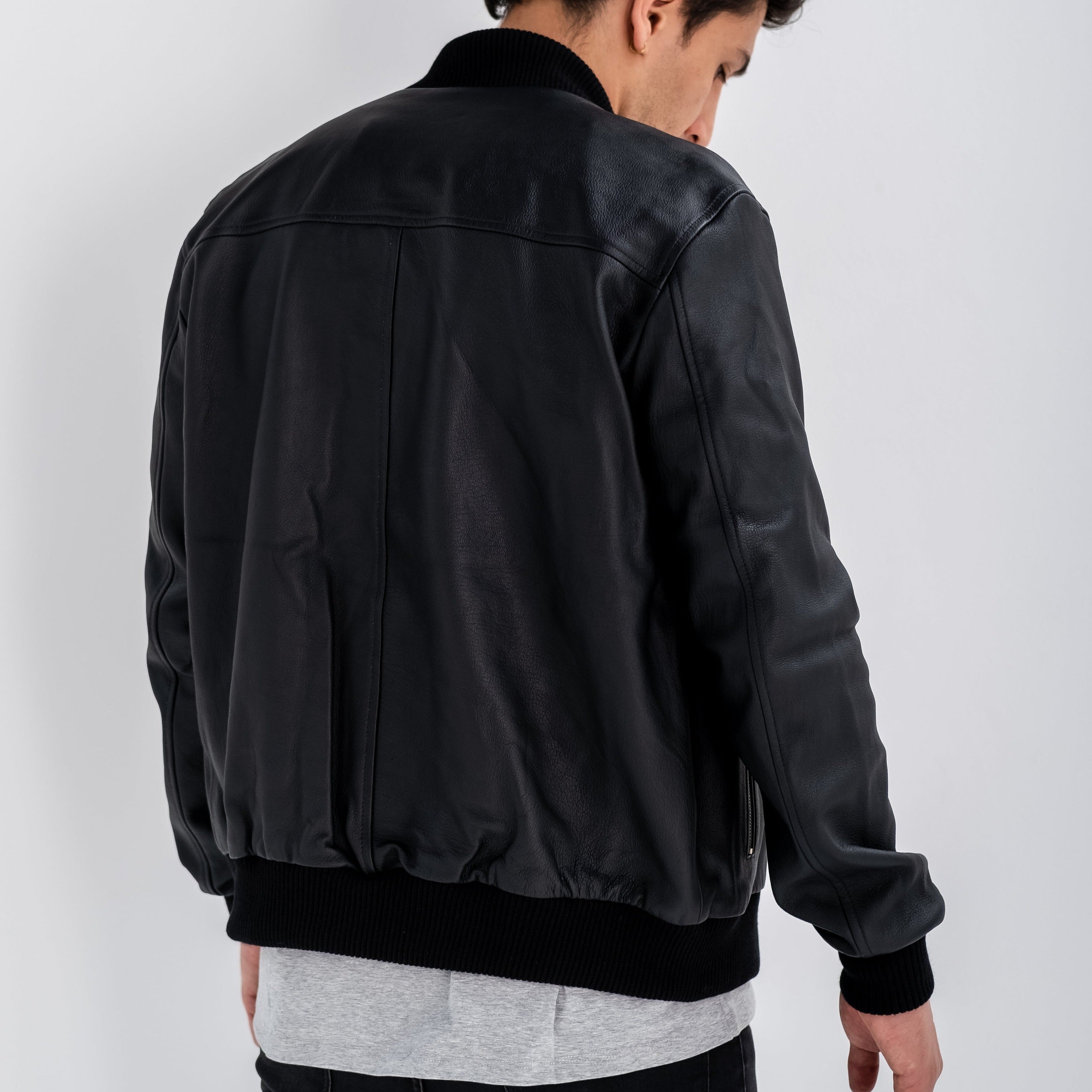 Chaqueta Bomber - Cuero negro