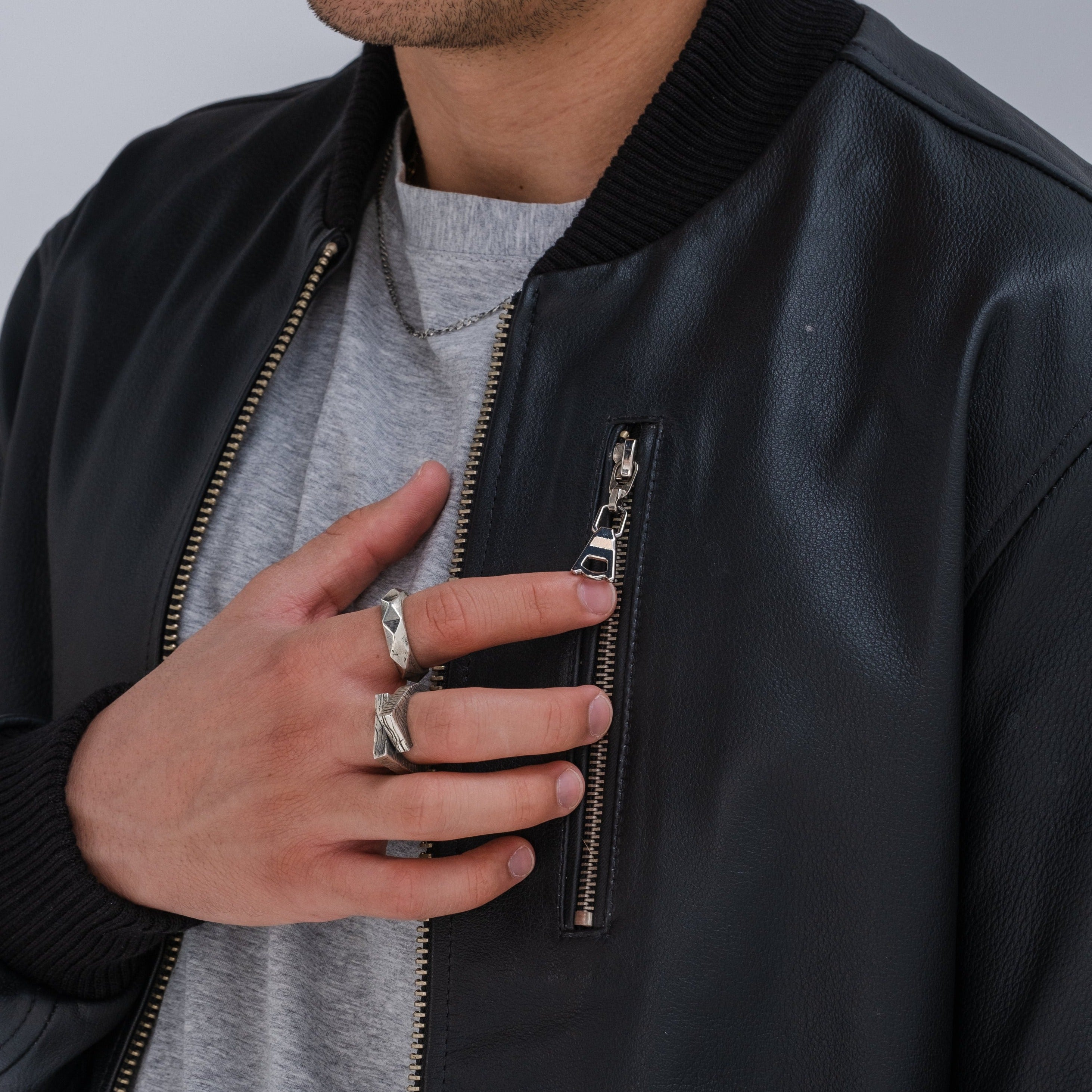 Chaqueta Bomber - Cuero negro