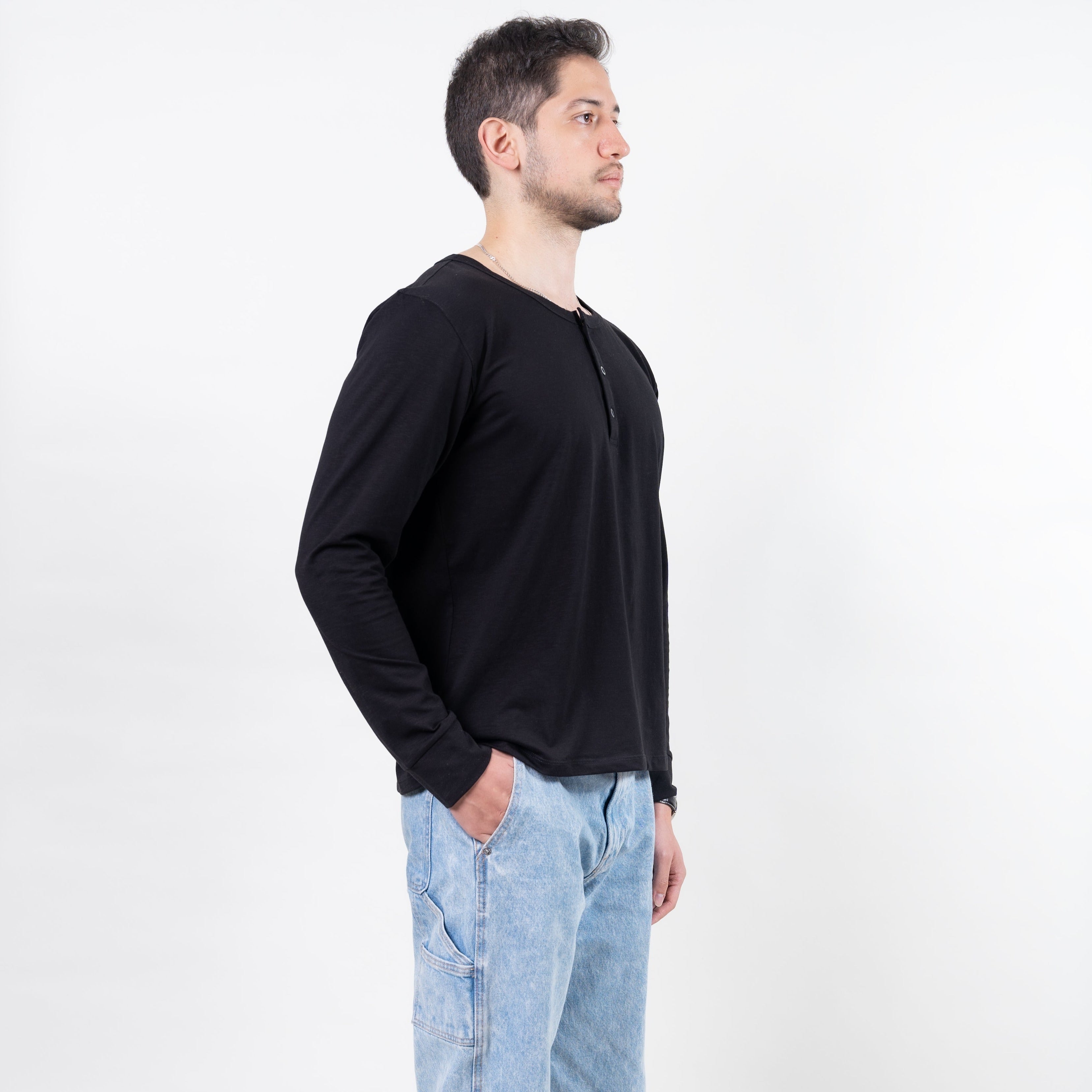 Camiseta Henley - Negro