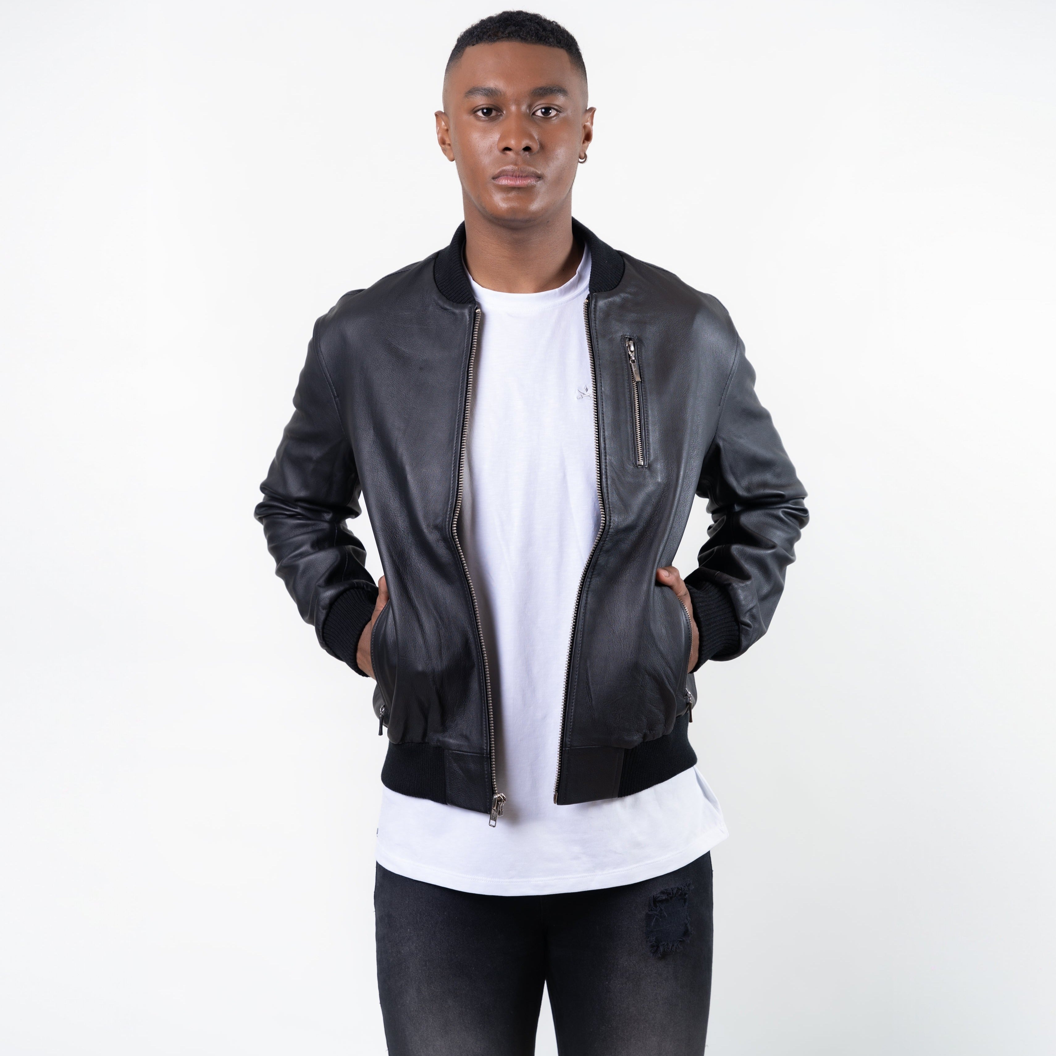 Chaqueta Bomber - Cuero negro